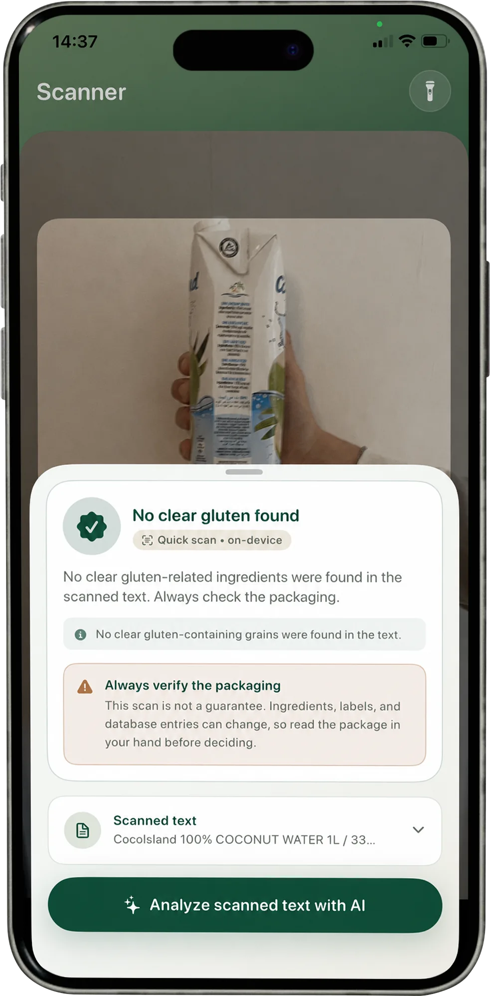 Celia product scanner on iPhone